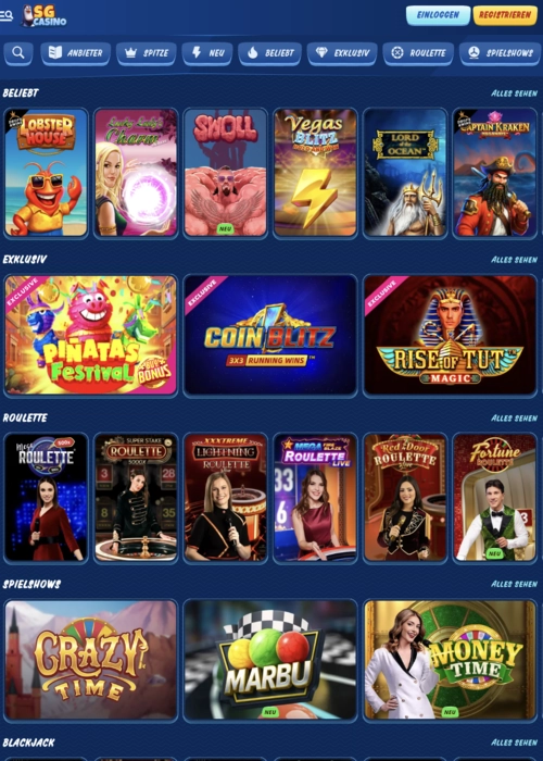 Lobby juegos tragamonedas colección SG Casino